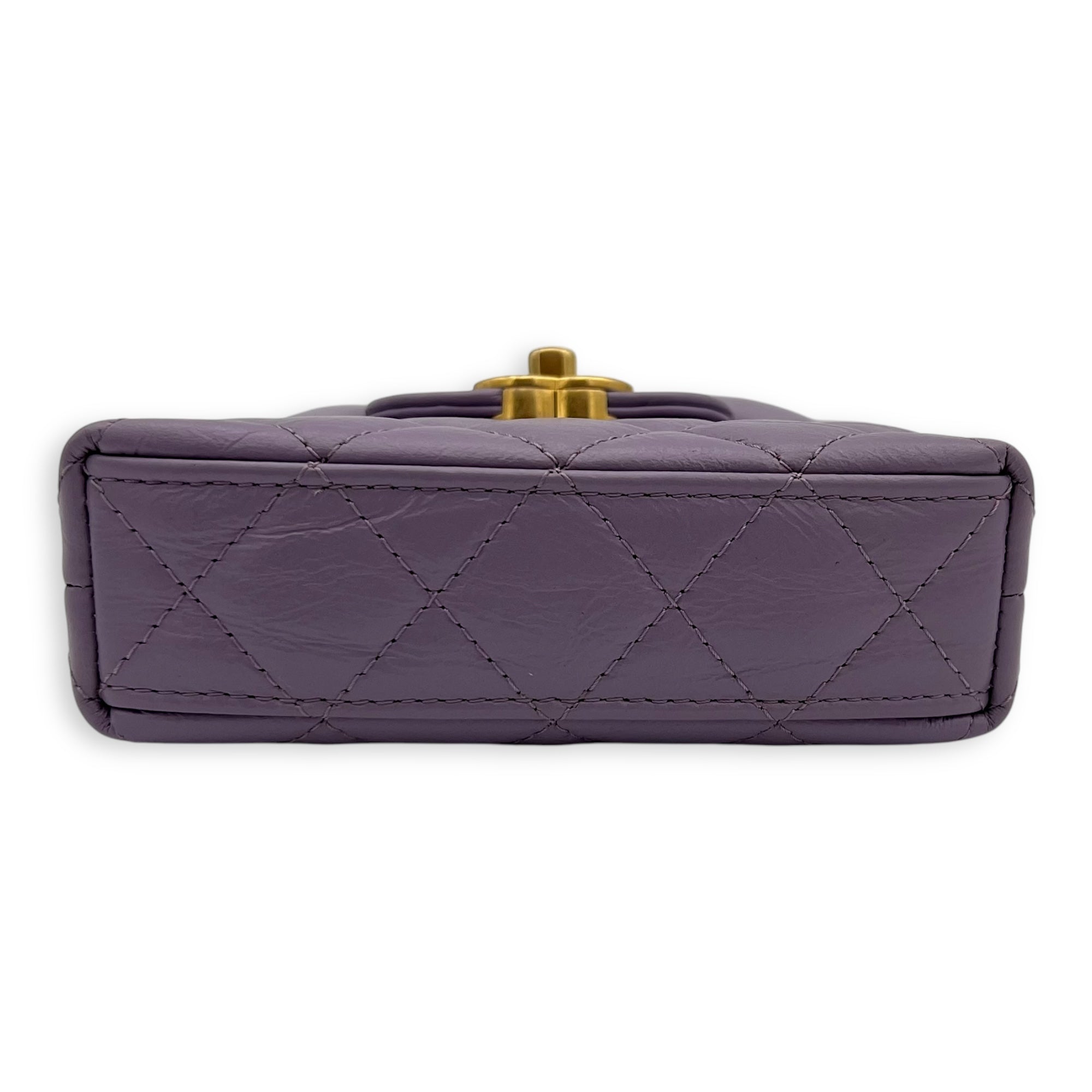 Kelly Nano Purple Top Handle Bag in Calfskin, Gold hardware - Image 6