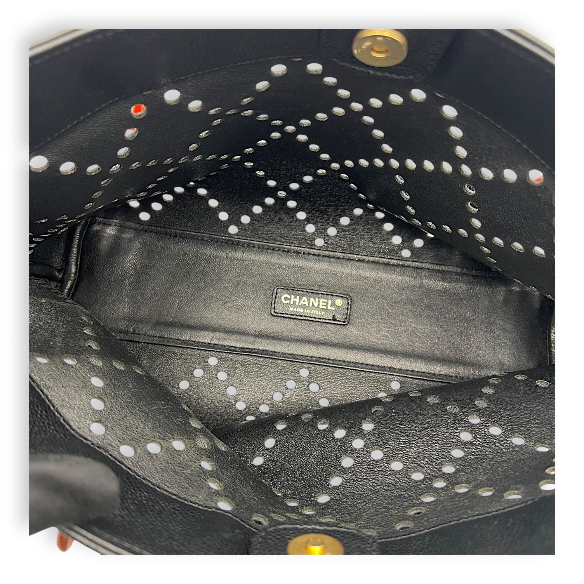 CC Perforated Black Tote Bag in Caviar Leather, Acrylic hardware - Image 7