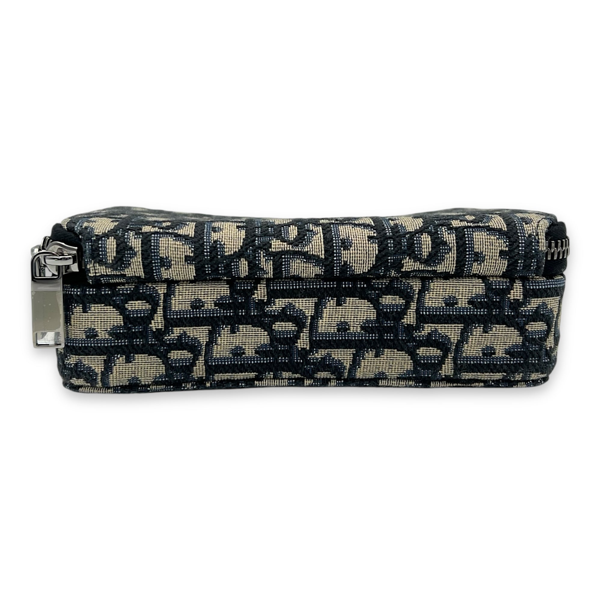 Zipped Pouch Oblique Blue Crossbody Bag in Jacquard, Silver hardware - Image 6