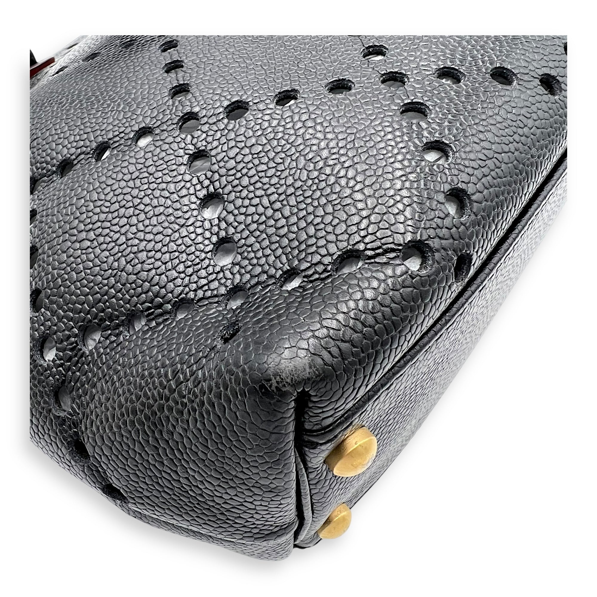 CC Perforated Black Tote Bag in Caviar Leather, Acrylic hardware - Image 9