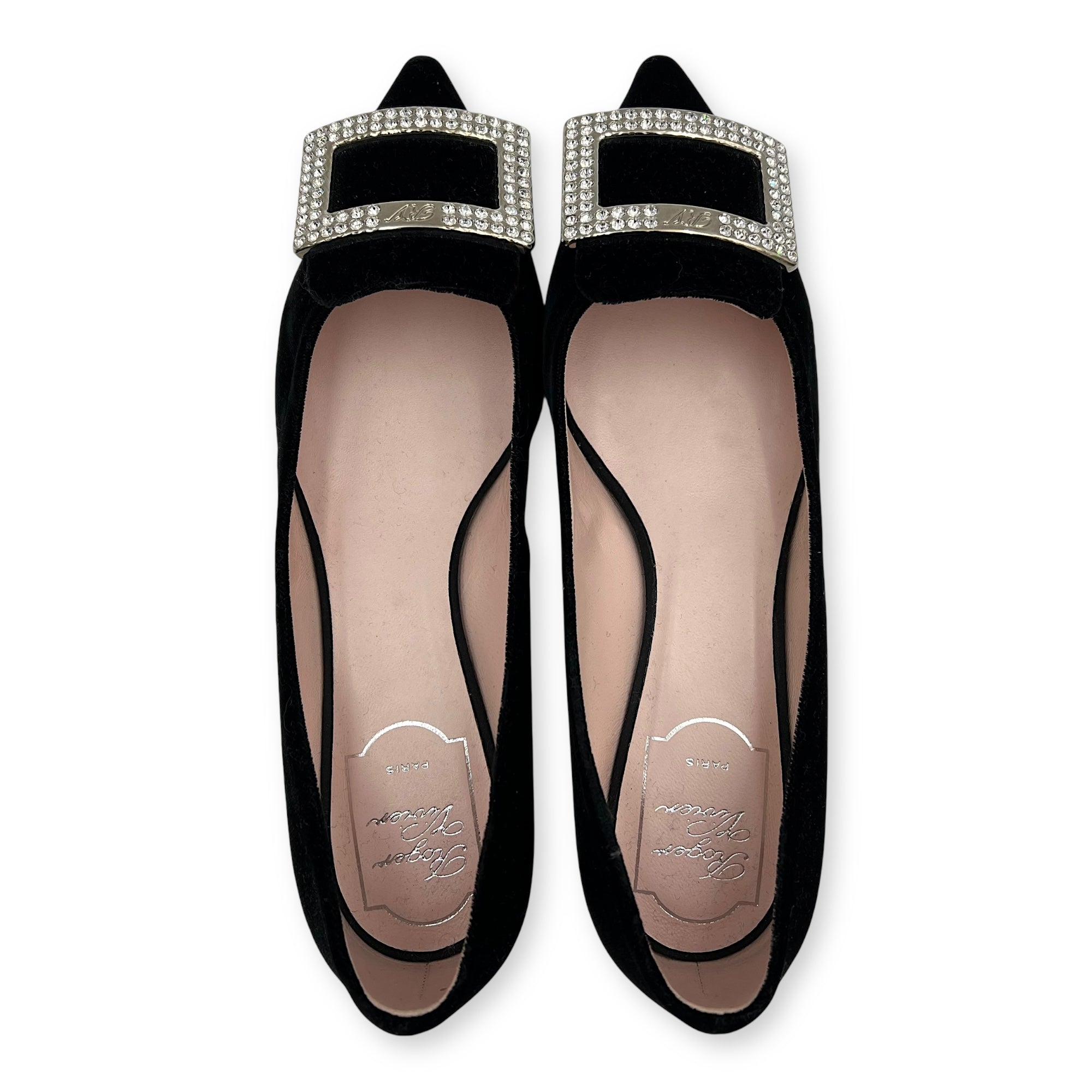 Gommettine Strass Buckle Ballet 25 37 Black Shoes in Velvet, Silver hardware