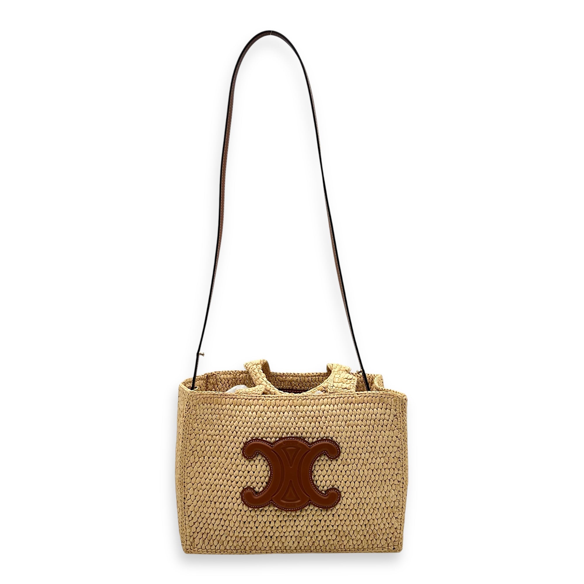 Triomphe Tote Bag Brown in Raffia, Gold hardware - Image 13