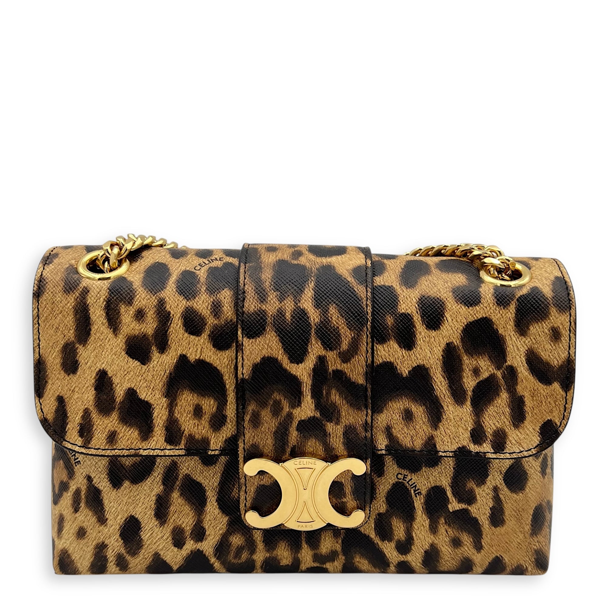 Triomphe Shoulder Bag Brown in Calfskin, Gold hardware