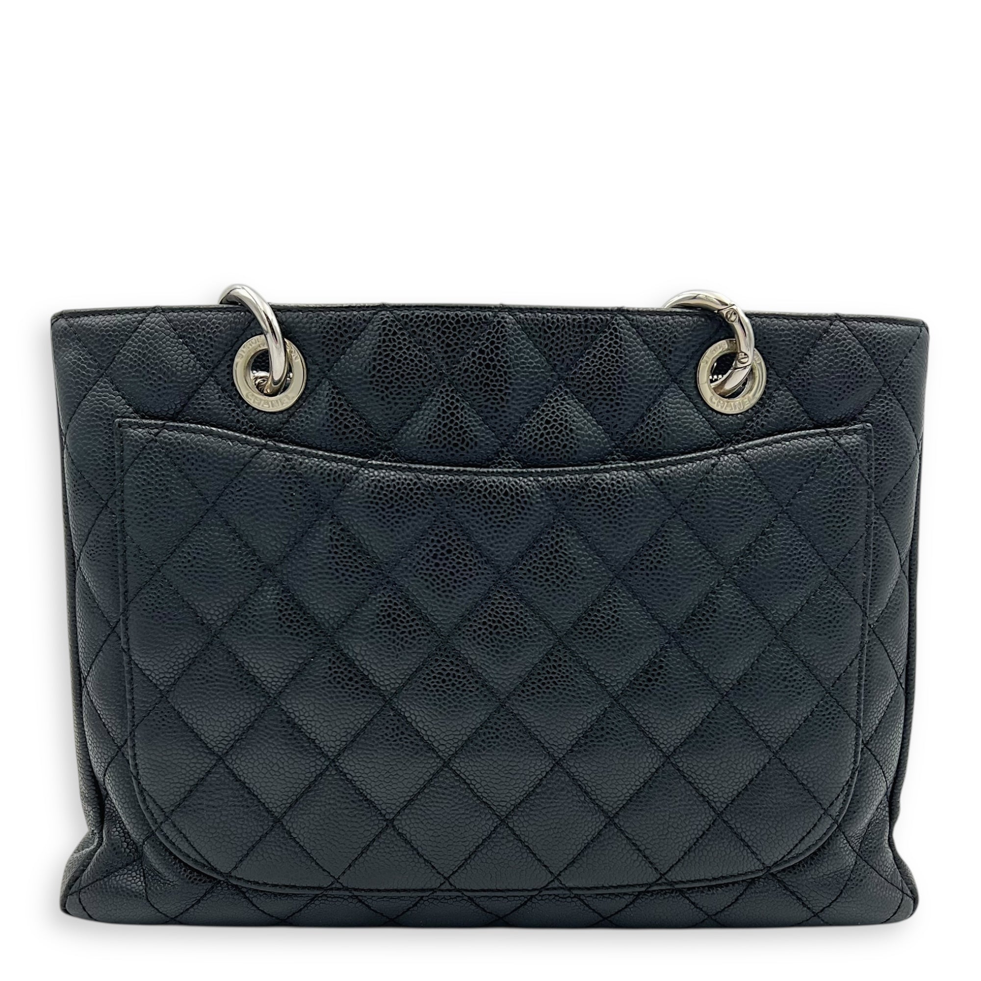 GST Tote Bag Black in Caviar Leather, Silver hardware - Image 3