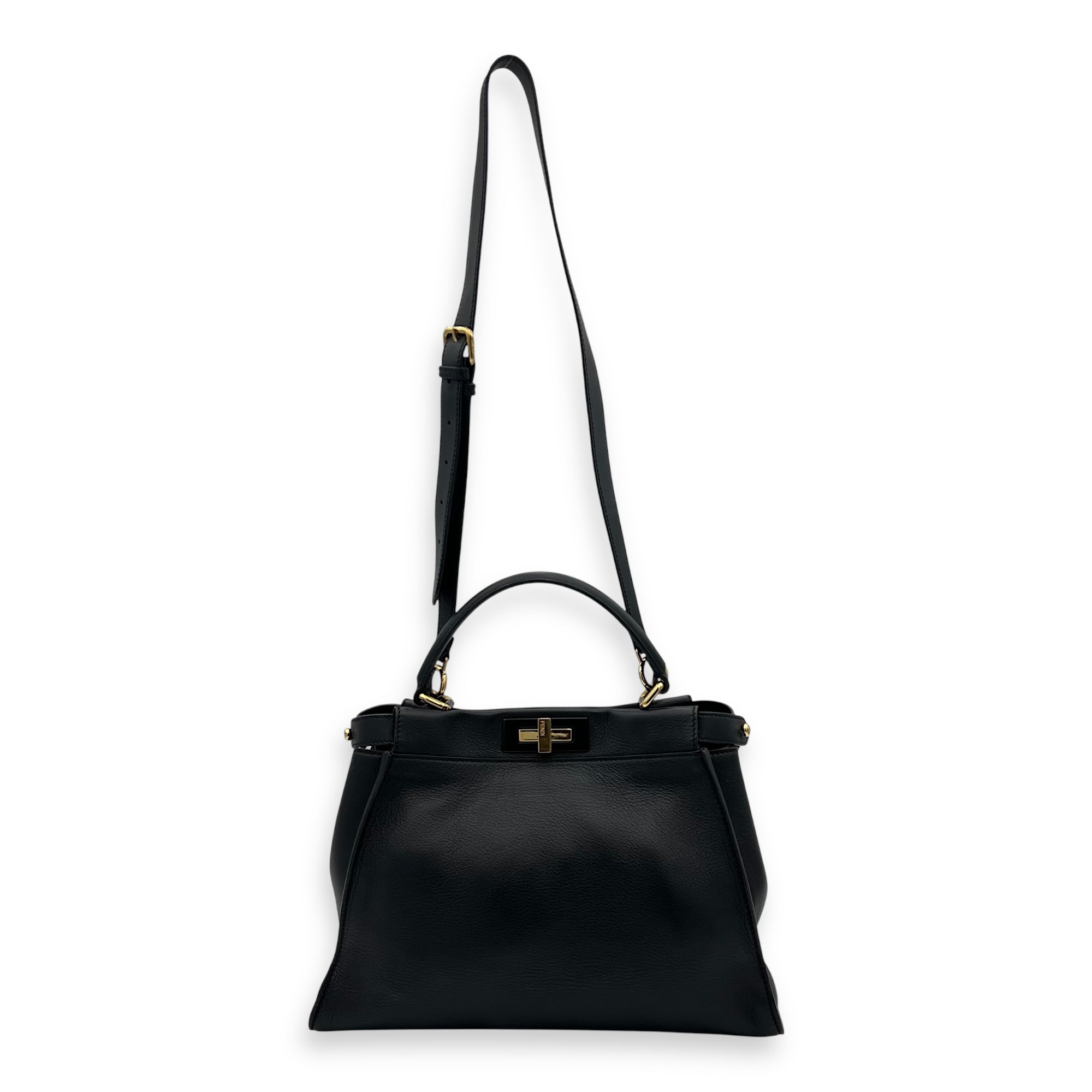 Peekaboo Top Handle Bag Medium Black in Calfskin, Gold hardware - Image 13